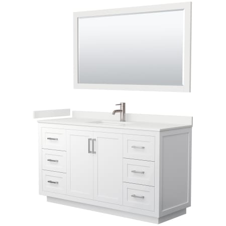 A large image of the Wyndham Collection WCF292960S-QTZ-UNSM58 White / White Quartz Top / Brushed Nickel Hardware