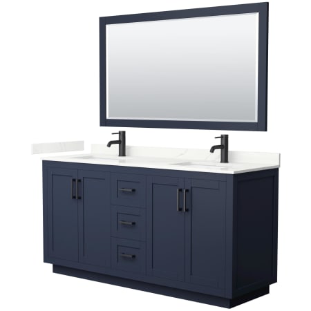 A large image of the Wyndham Collection WCF292966D-QTZ-UNSM58 Dark Blue / Giotto Quartz Top / Matte Black Hardware