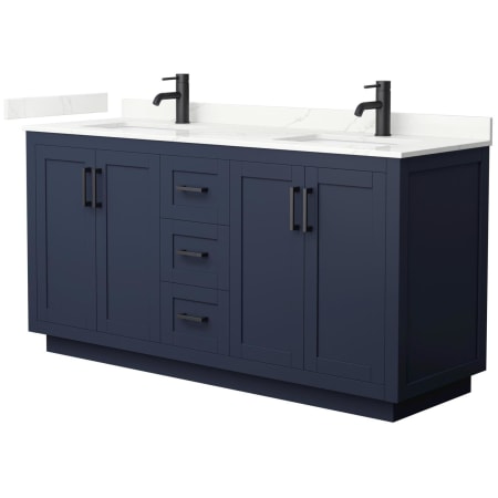 A large image of the Wyndham Collection WCF292966D-QTZ-UNSMXX Dark Blue / Giotto Quartz Top / Matte Black Hardware