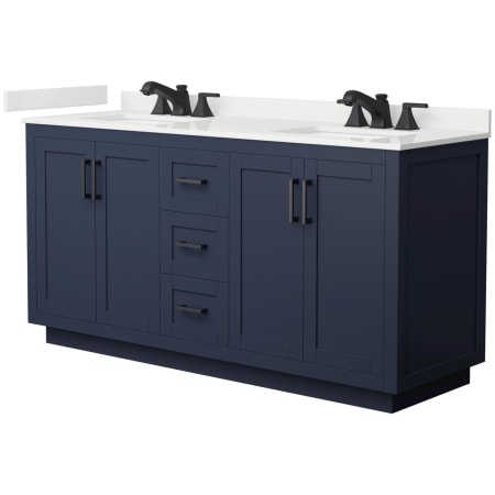 A large image of the Wyndham Collection WCF292966D-QTZ-US3MXX Dark Blue / White Quartz Top / Matte Black Hardware