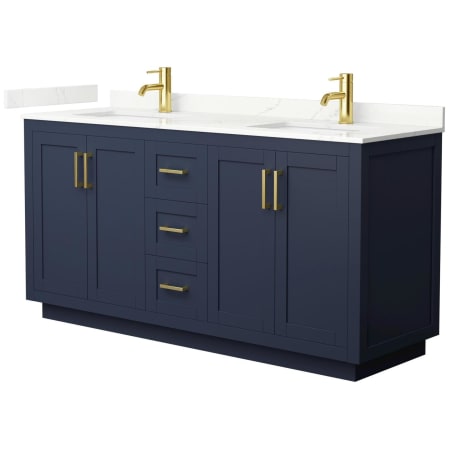 A large image of the Wyndham Collection WCF292966D-QTZ-UNSMXX Dark Blue / Giotto Quartz Top / Brushed Gold Hardware