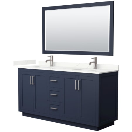 A large image of the Wyndham Collection WCF292966D-QTZ-UNSM58 Dark Blue / Giotto Quartz Top / Brushed Nickel Hardware