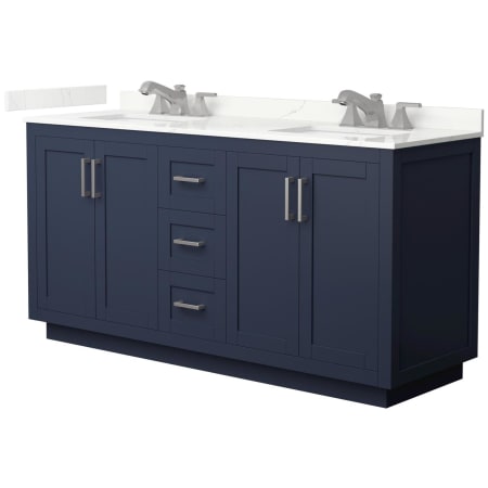 A large image of the Wyndham Collection WCF292966D-QTZ-US3MXX Dark Blue / Giotto Quartz Top / Brushed Nickel Hardware