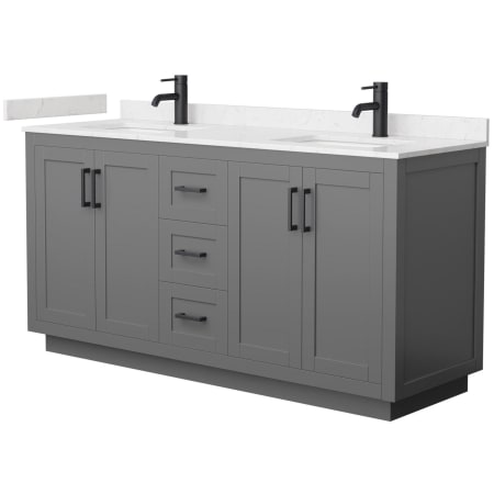 A large image of the Wyndham Collection WCF2929-66D-VCA-MXX Dark Gray / Carrara Cultured Marble Top / Matte Black Hardware