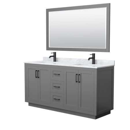 A large image of the Wyndham Collection WCF2929-66D-NAT-M58 Dark Gray / White Carrara Marble Top / Matte Black Hardware