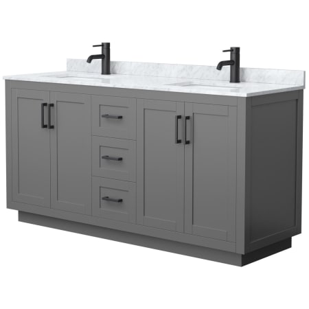 A large image of the Wyndham Collection WCF2929-66D-NAT-MXX Dark Gray / White Carrara Marble Top / Matte Black Hardware