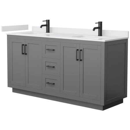 A large image of the Wyndham Collection WCF2929-66D-VCA-MXX Dark Gray / White Cultured Marble Top / Matte Black Hardware