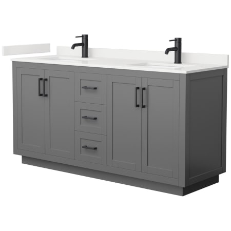 A large image of the Wyndham Collection WCF292966D-QTZ-UNSMXX Dark Gray / White Quartz Top / Matte Black Hardware