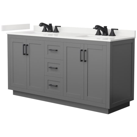 A large image of the Wyndham Collection WCF292966D-QTZ-US3MXX Dark Gray / White Quartz Top / Matte Black Hardware