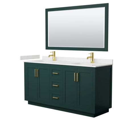 A large image of the Wyndham Collection WCF2929-66D-VCA-M58 Green / Carrara Cultured Marble Top / Brushed Gold Hardware