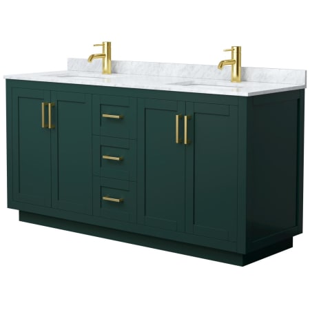 A large image of the Wyndham Collection WCF2929-66D-NAT-MXX Green / White Carrara Marble Top / Brushed Gold Hardware