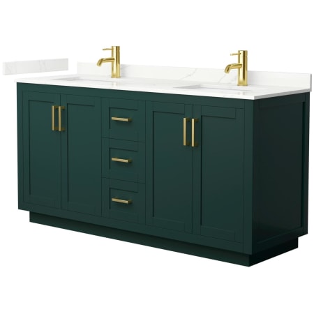 A large image of the Wyndham Collection WCF292966D-QTZ-UNSMXX Green / Giotto Quartz Top / Brushed Gold Hardware