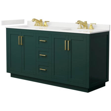 A large image of the Wyndham Collection WCF292966D-QTZ-US3MXX Green / White Quartz Top / Brushed Gold Hardware