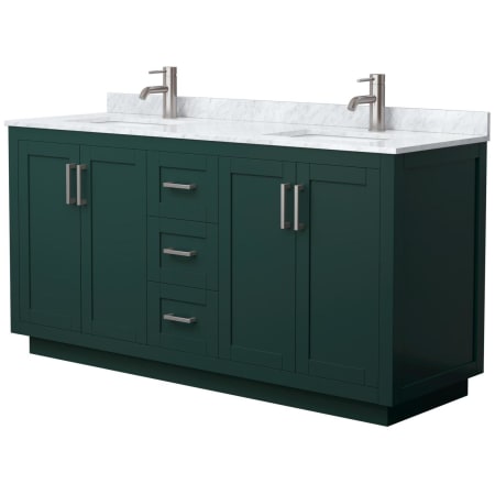 A large image of the Wyndham Collection WCF2929-66D-NAT-MXX Green / White Carrara Marble Top / Brushed Nickel Hardware