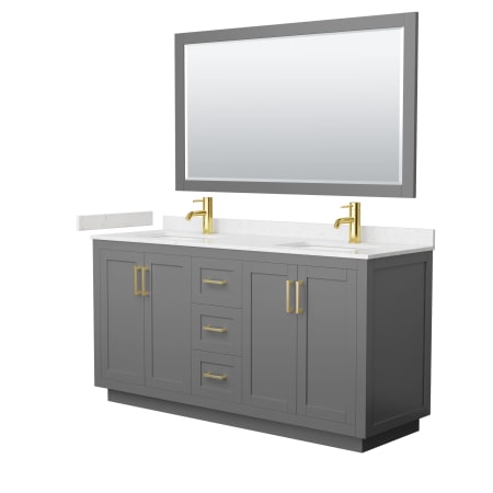 A large image of the Wyndham Collection WCF2929-66D-VCA-M58 Dark Gray / Carrara Cultured Marble Top / Brushed Gold Hardware