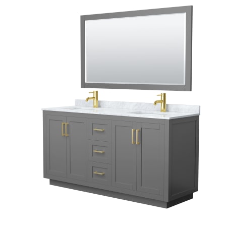A large image of the Wyndham Collection WCF2929-66D-NAT-M58 Dark Gray / White Carrara Marble Top / Brushed Gold Hardware