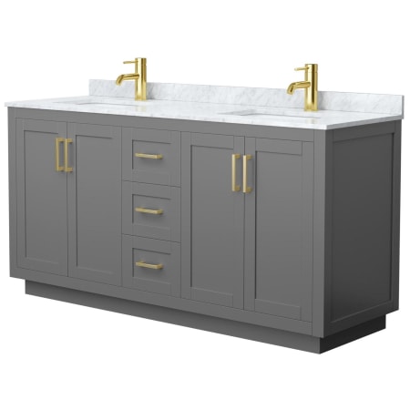 A large image of the Wyndham Collection WCF2929-66D-NAT-MXX Dark Gray / White Carrara Marble Top / Brushed Gold Hardware