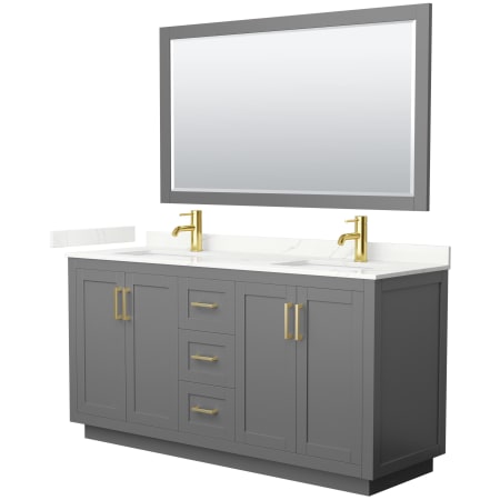 A large image of the Wyndham Collection WCF292966D-QTZ-UNSM58 Dark Gray / Giotto Quartz Top / Brushed Gold Hardware