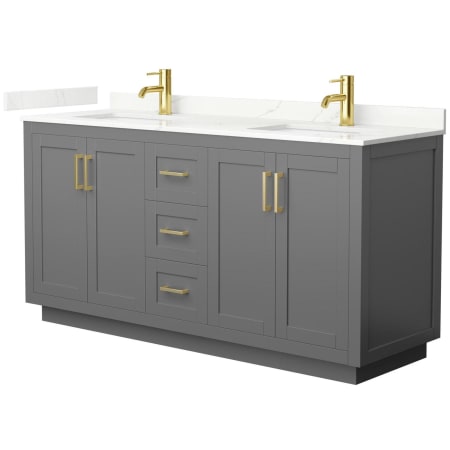 A large image of the Wyndham Collection WCF292966D-QTZ-UNSMXX Dark Gray / Giotto Quartz Top / Brushed Gold Hardware