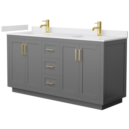 A large image of the Wyndham Collection WCF2929-66D-VCA-MXX Dark Gray / White Cultured Marble Top / Brushed Gold Hardware