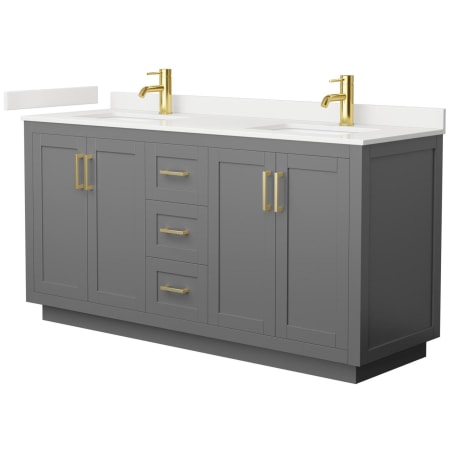 A large image of the Wyndham Collection WCF292966D-QTZ-UNSMXX Dark Gray / White Quartz Top / Brushed Gold Hardware