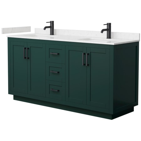 A large image of the Wyndham Collection WCF2929-66D-VCA-MXX Green / Carrara Cultured Marble Top / Matte Black Hardware