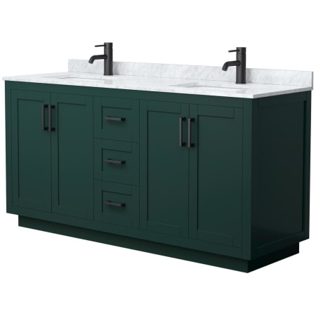 A large image of the Wyndham Collection WCF2929-66D-NAT-MXX Green / White Carrara Marble Top / Matte Black Hardware