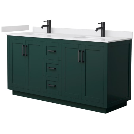 A large image of the Wyndham Collection WCF2929-66D-VCA-MXX Green / White Cultured Marble Top / Matte Black Hardware