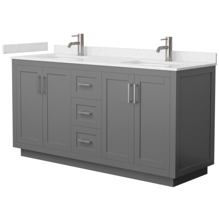 A large image of the Wyndham Collection WCF2929-66D-VCA-MXX Dark Gray / Carrara Cultured Marble Top / Brushed Nickel Hardware