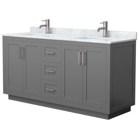 A large image of the Wyndham Collection WCF2929-66D-NAT-MXX Dark Gray / White Carrara Marble Top / Brushed Nickel Hardware