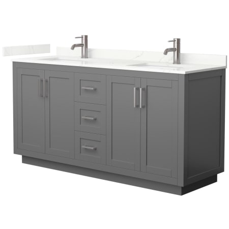 A large image of the Wyndham Collection WCF292966D-QTZ-UNSMXX Dark Gray / Giotto Quartz Top / Brushed Nickel Hardware