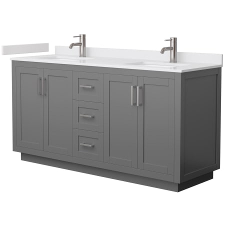 A large image of the Wyndham Collection WCF2929-66D-VCA-MXX Dark Gray / White Cultured Marble Top / Brushed Nickel Hardware