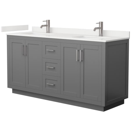 A large image of the Wyndham Collection WCF292966D-QTZ-UNSMXX Dark Gray / White Quartz Top / Brushed Nickel Hardware