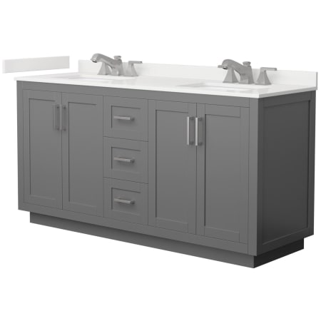 A large image of the Wyndham Collection WCF292966D-QTZ-US3MXX Dark Gray / White Quartz Top / Brushed Nickel Hardware