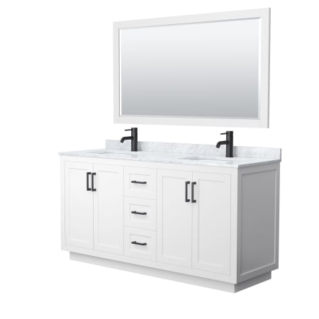 A large image of the Wyndham Collection WCF2929-66D-NAT-M58 White / White Carrara Marble Top / Matte Black Hardware