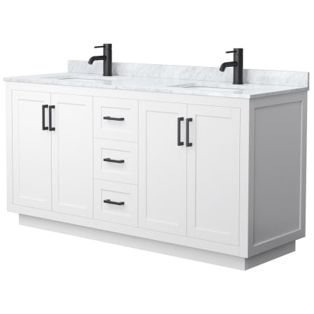 A large image of the Wyndham Collection WCF2929-66D-NAT-MXX White / White Carrara Marble Top / Matte Black Hardware