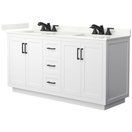 A large image of the Wyndham Collection WCF292966D-QTZ-US3MXX White / Giotto Quartz Top / Matte Black Hardware