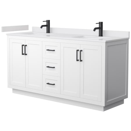 A large image of the Wyndham Collection WCF2929-66D-VCA-MXX White / White Cultured Marble Top / Matte Black Hardware