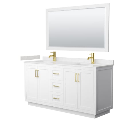 A large image of the Wyndham Collection WCF2929-66D-VCA-M58 White / Carrara Cultured Marble Top / Brushed Gold Hardware