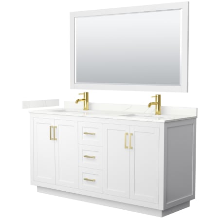 A large image of the Wyndham Collection WCF292966D-QTZ-UNSM58 White / Giotto Quartz Top / Brushed Gold Hardware