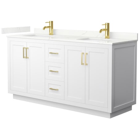 A large image of the Wyndham Collection WCF292966D-QTZ-UNSMXX White / Giotto Quartz Top / Brushed Gold Hardware