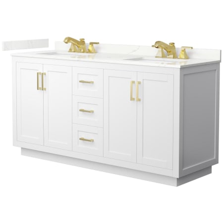 A large image of the Wyndham Collection WCF292966D-QTZ-US3MXX White / Giotto Quartz Top / Brushed Gold Hardware