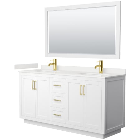 A large image of the Wyndham Collection WCF292966D-QTZ-UNSM58 White / White Quartz Top / Brushed Gold Hardware