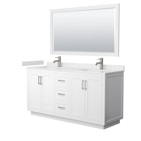 A large image of the Wyndham Collection WCF2929-66D-VCA-M58 White / Carrara Cultured Marble Top / Brushed Nickel Hardware