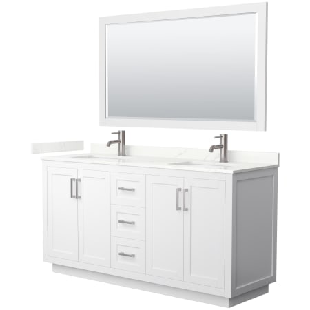 A large image of the Wyndham Collection WCF292966D-QTZ-UNSM58 White / Giotto Quartz Top / Brushed Nickel Hardware