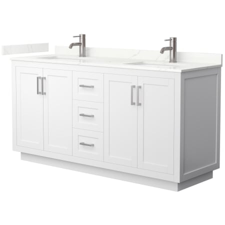 A large image of the Wyndham Collection WCF292966D-QTZ-UNSMXX White / Giotto Quartz Top / Brushed Nickel Hardware