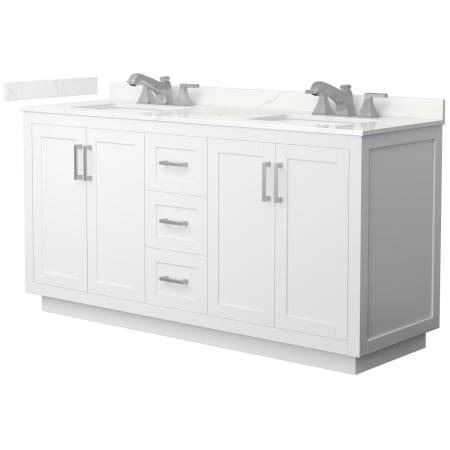 A large image of the Wyndham Collection WCF292966D-QTZ-US3MXX White / Giotto Quartz Top / Brushed Nickel Hardware