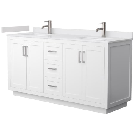 A large image of the Wyndham Collection WCF2929-66D-VCA-MXX White / White Cultured Marble Top / Brushed Nickel Hardware