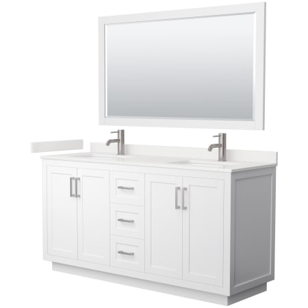 A large image of the Wyndham Collection WCF292966D-QTZ-UNSM58 White / White Quartz Top / Brushed Nickel Hardware