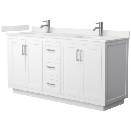 A large image of the Wyndham Collection WCF292966D-QTZ-UNSMXX White / White Quartz Top / Brushed Nickel Hardware